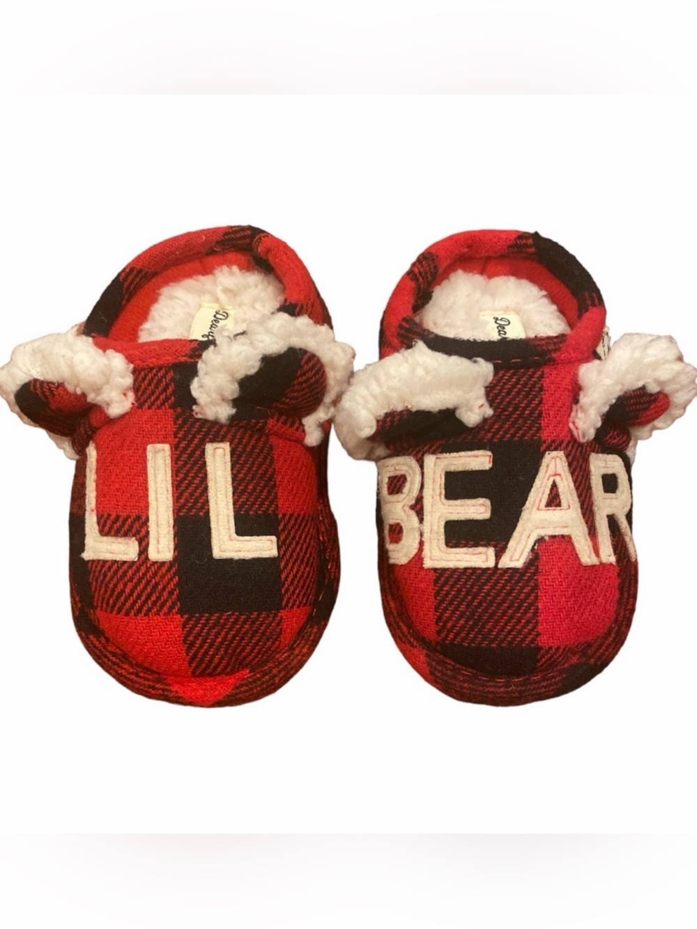 dearfoams Red and Black Plaid 'Lil Bear' Kids Slippers